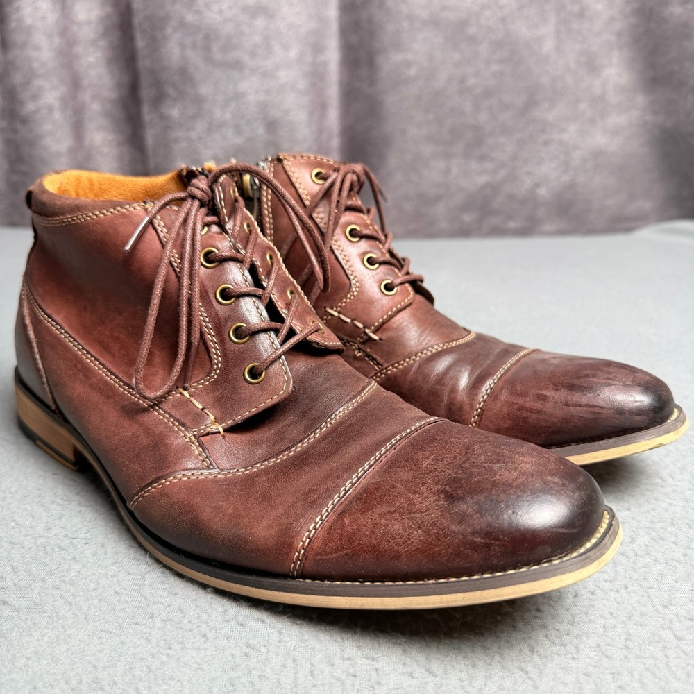 Steve Madden Jabbar Mens Brown Leather Cap Toe Side Zip Ankle Boots 9.5